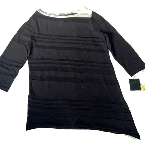 Alfani black sweater Asymmetrical hem Boat neck 3/4 sleeves Women's Size M NWT - Picture 1 of 9